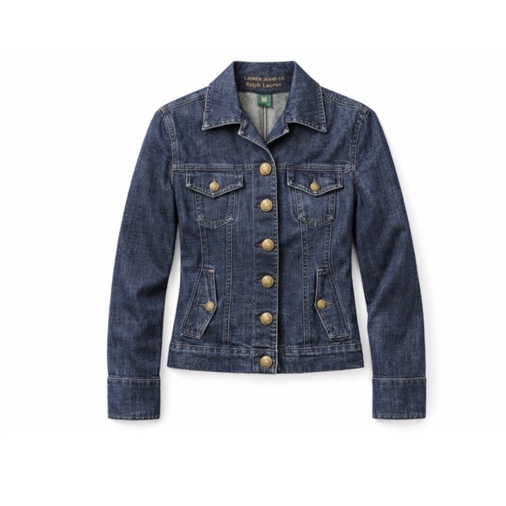 Lauren Ralph Lauren Denim Jacket Dark Wash Gold Crested Button Military Womens M - Picture 3 of 10